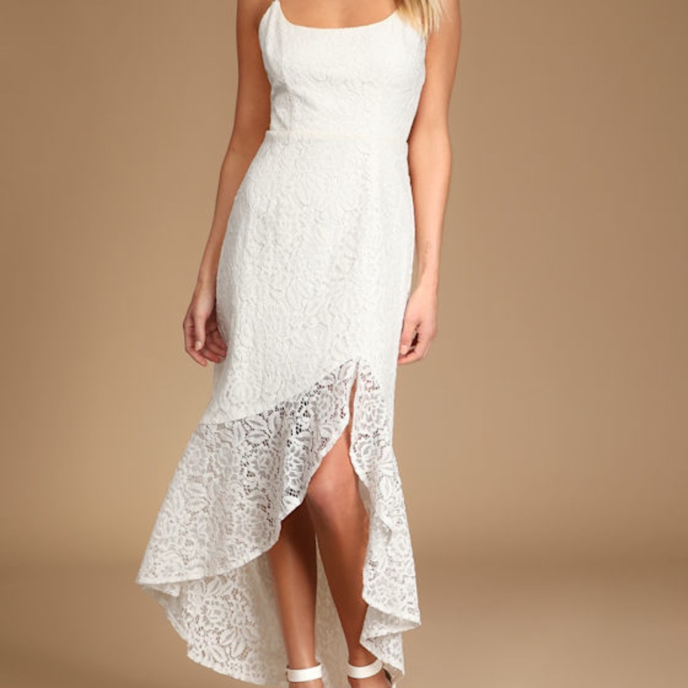 Lulus Always Gorgeous White Lace High-low Midi Dress - Size XS